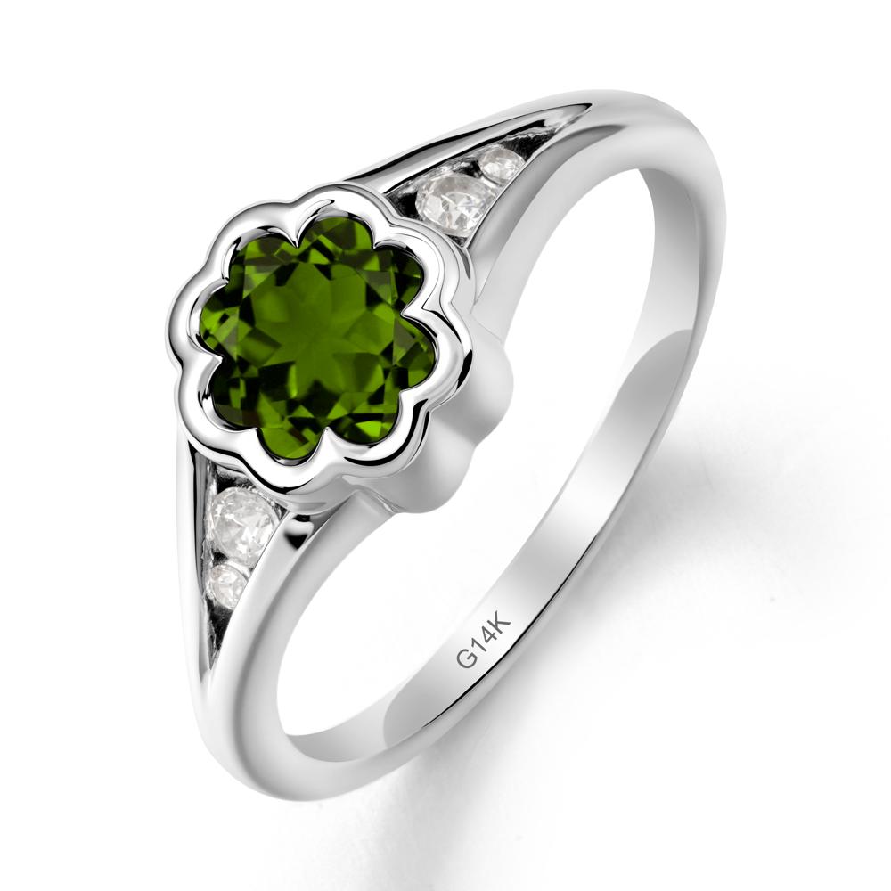 Flower Shaped Diopside Ring with Bezel Setting - LUO Jewelry #metal_14k white gold