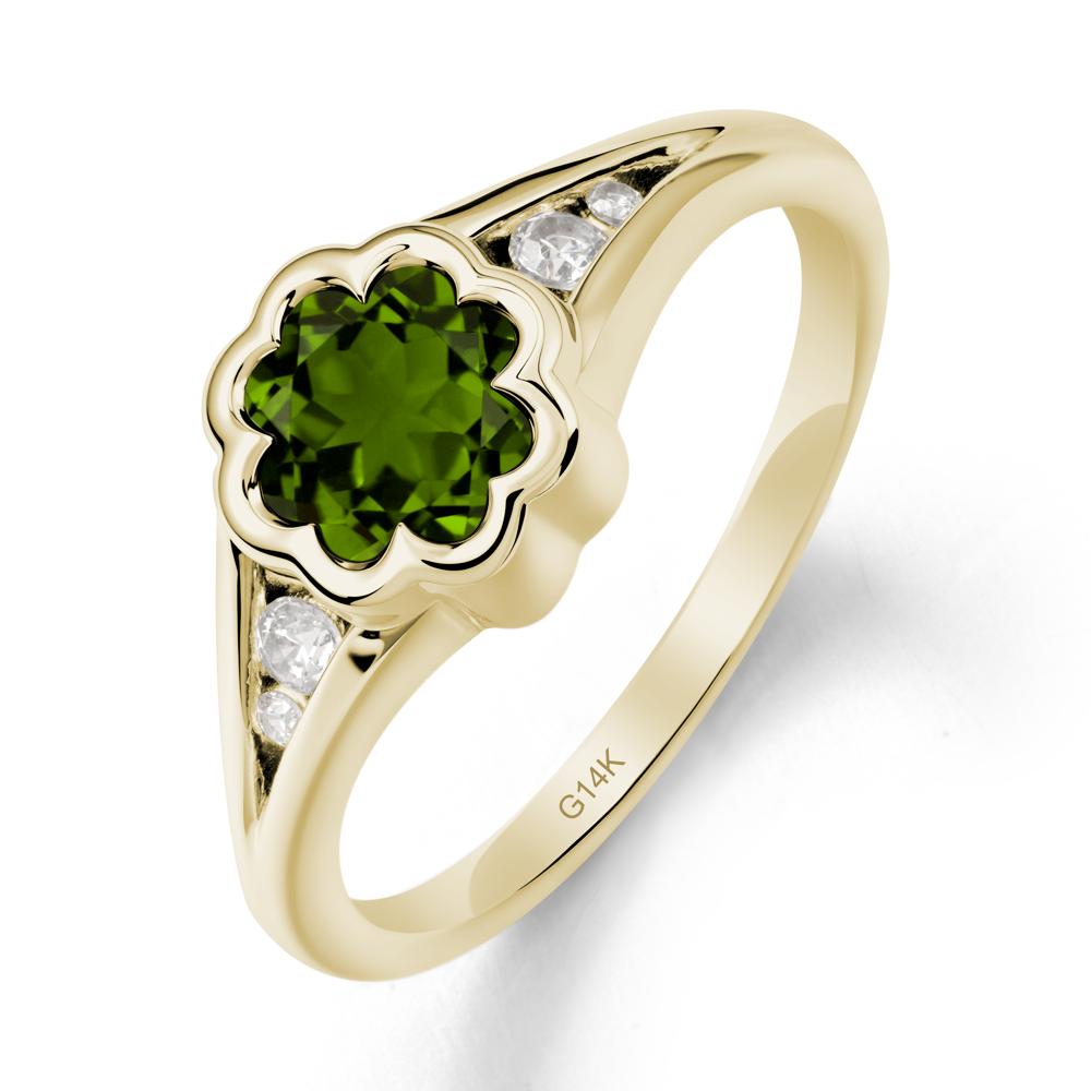 Flower Shaped Diopside Ring with Bezel Setting - LUO Jewelry #metal_14k yellow gold