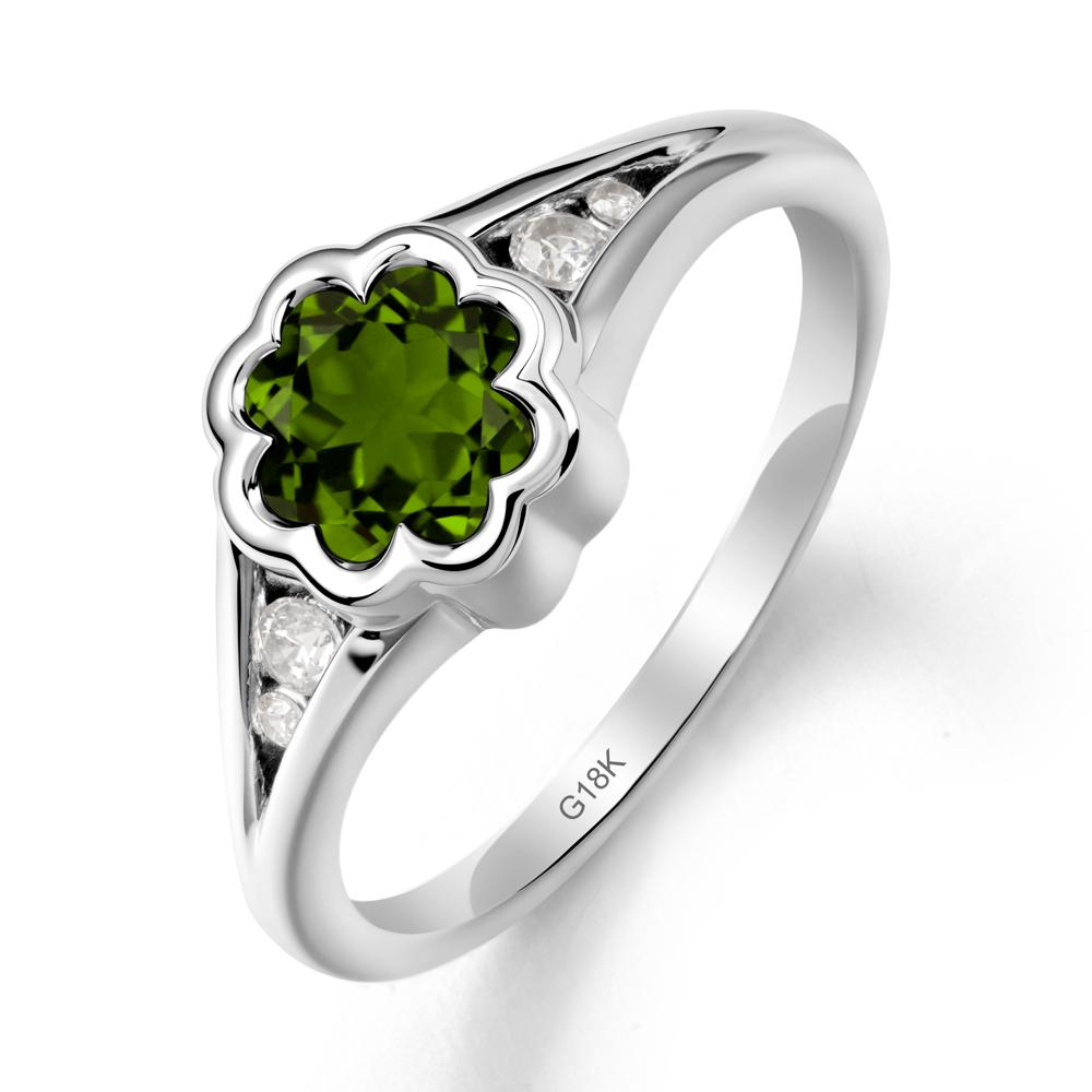 Flower Shaped Diopside Ring with Bezel Setting - LUO Jewelry #metal_18k white gold