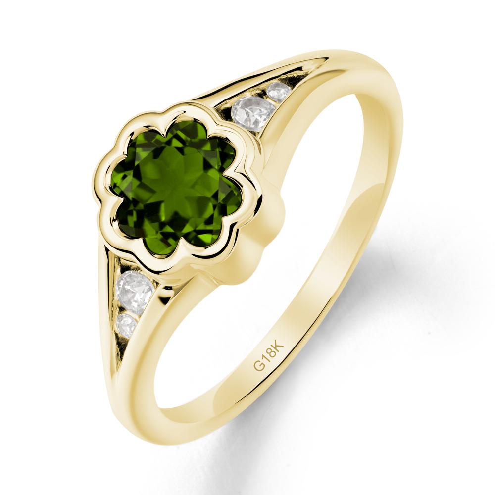 Flower Shaped Diopside Ring with Bezel Setting - LUO Jewelry #metal_18k yellow gold