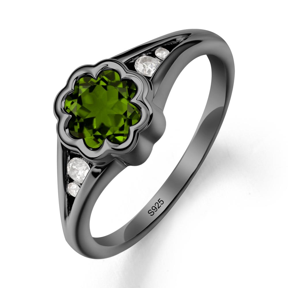 Flower Shaped Diopside Ring with Bezel Setting - LUO Jewelry #metal_black finish sterling silver