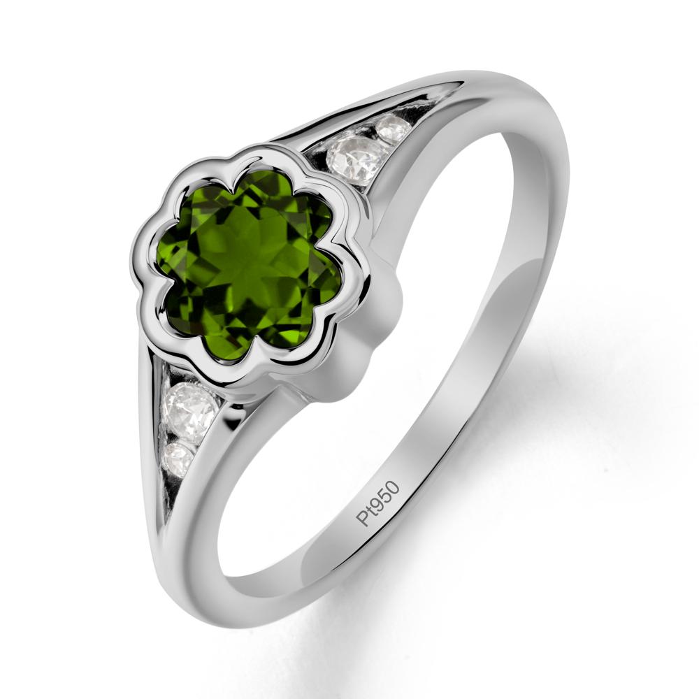 Flower Shaped Diopside Ring with Bezel Setting - LUO Jewelry #metal_platinum