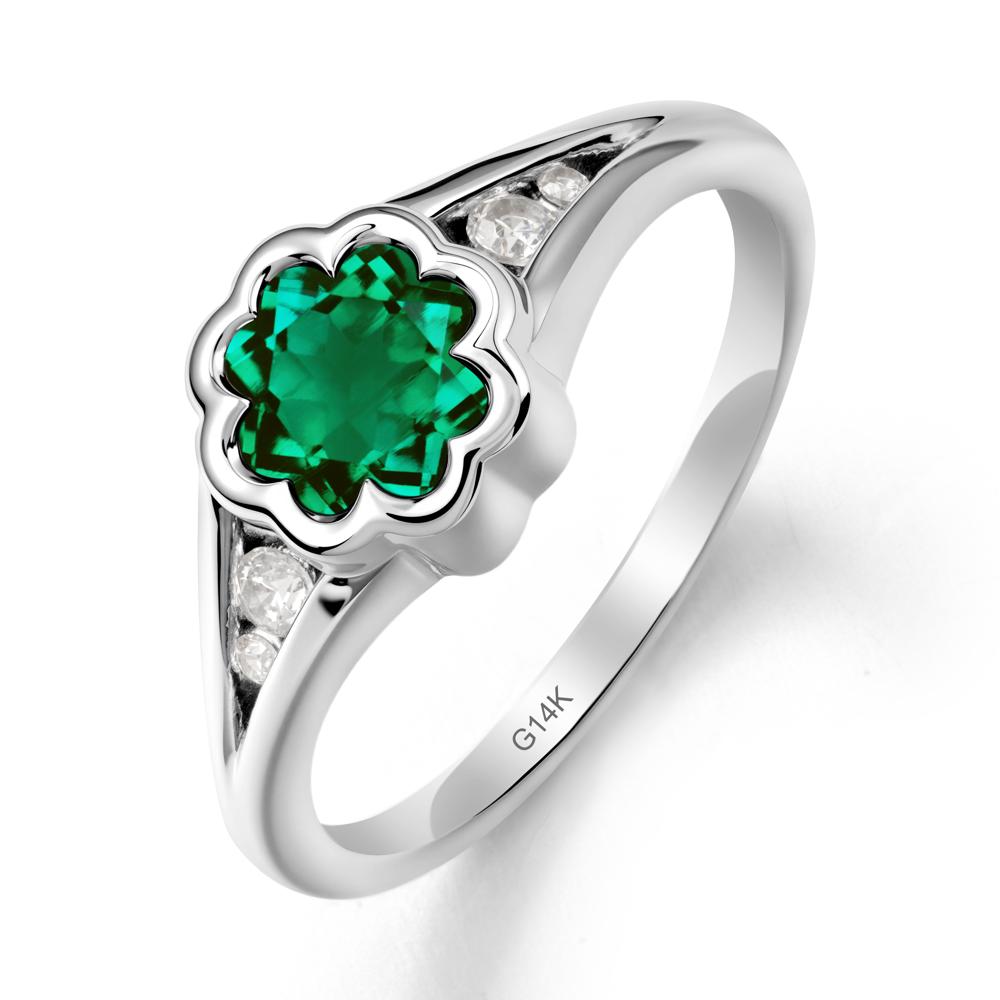 Bezel Setting Split Band Emerald Ring - LUO Jewelry #metal_14k white gold