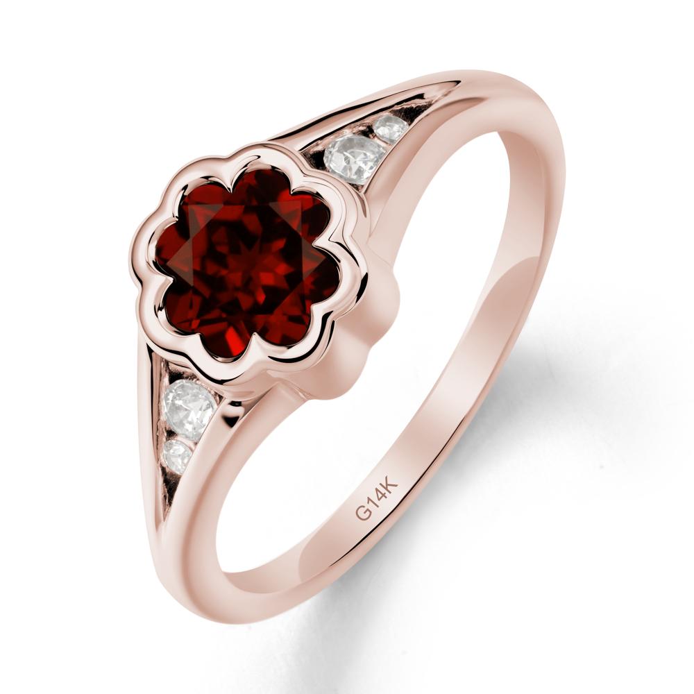 Split Band Flower Shaped Garnet Ring - LUO Jewelry #metal_14k rose gold