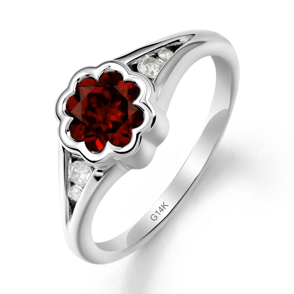 Split Band Flower Shaped Garnet Ring - LUO Jewelry #metal_14k white gold