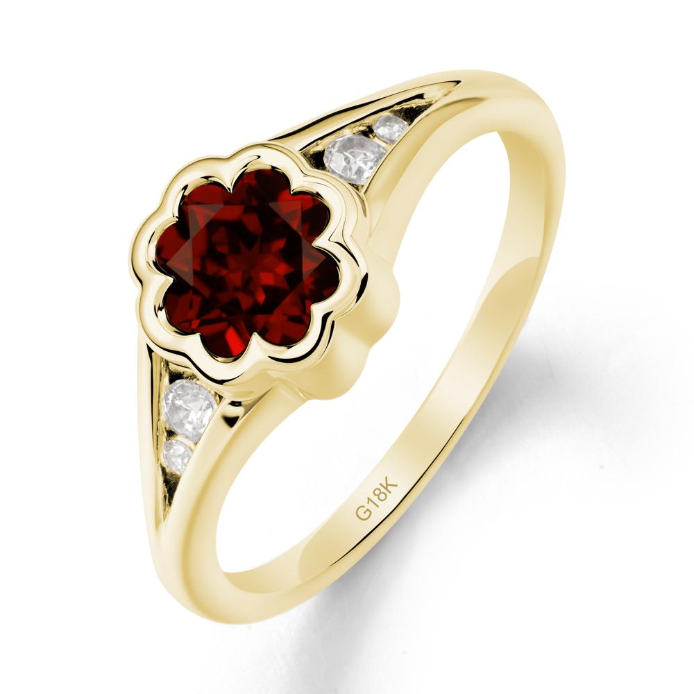 Split Band Flower Shaped Garnet Ring - LUO Jewelry #metal_18k yellow gold
