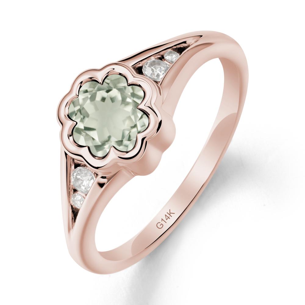 Flower Shaped Green Amethyst Ring with Bezel Setting - LUO Jewelry #metal_14k rose gold