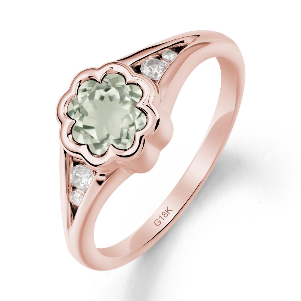 Flower Shaped Green Amethyst Ring with Bezel Setting - LUO Jewelry #metal_18k rose gold