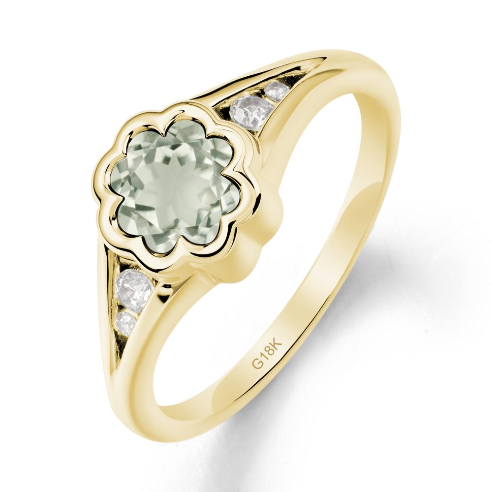 Flower Shaped Green Amethyst Ring with Bezel Setting - LUO Jewelry #metal_18k yellow gold