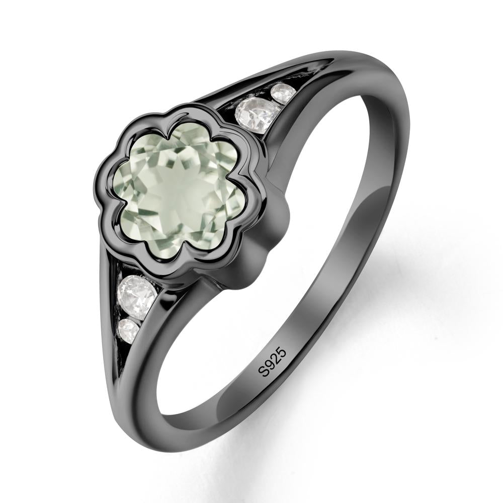 Flower Shaped Green Amethyst Ring with Bezel Setting - LUO Jewelry #metal_black finish sterling silver