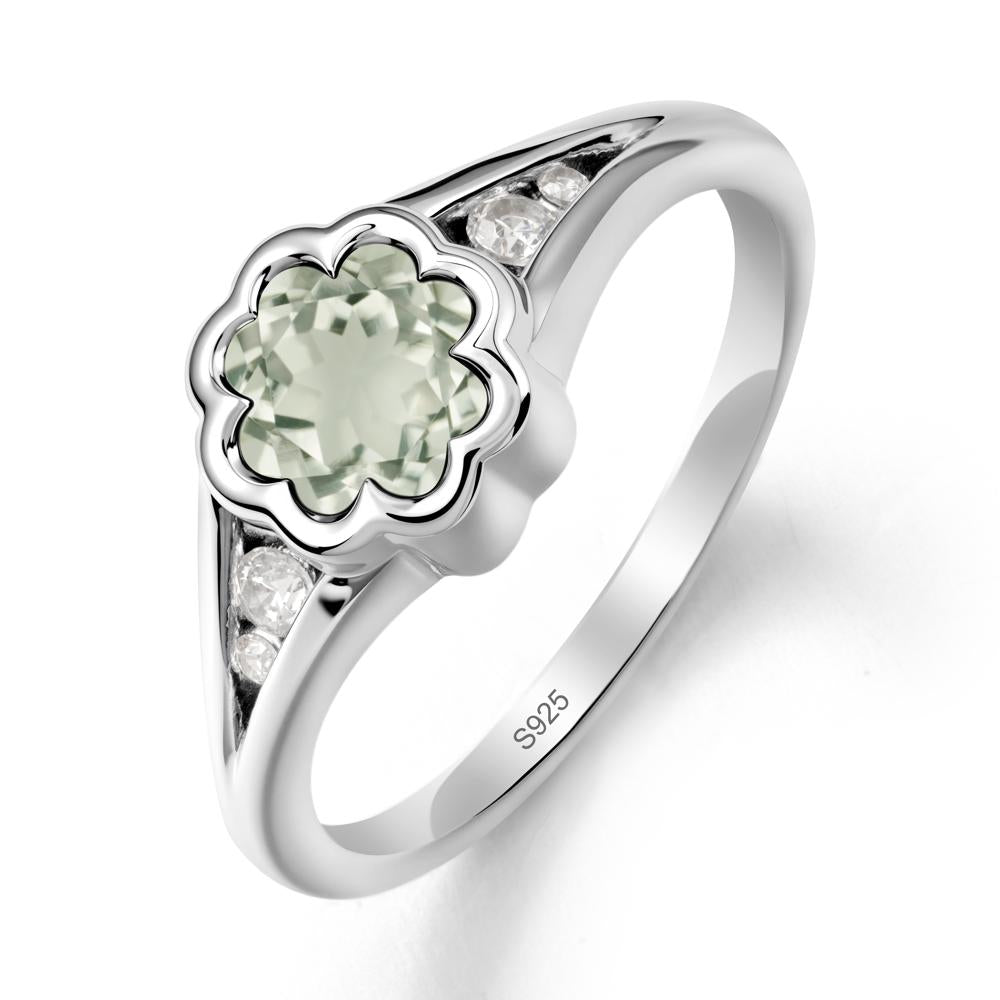 Flower Shaped Green Amethyst Ring with Bezel Setting - LUO Jewelry #metal_sterling silver