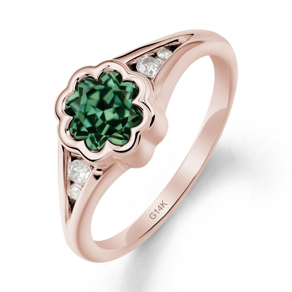 Bezel Setting Split Band Green Sapphire Ring - LUO Jewelry #metal_14k rose gold