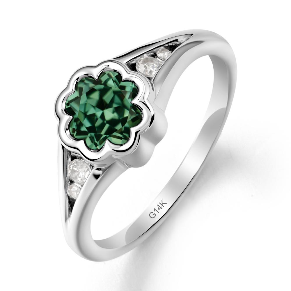 Bezel Setting Split Band Green Sapphire Ring - LUO Jewelry #metal_14k white gold