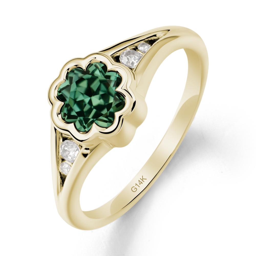 Bezel Setting Split Band Green Sapphire Ring - LUO Jewelry #metal_14k yellow gold