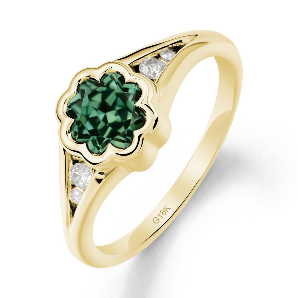 Bezel Setting Split Band Green Sapphire Ring - LUO Jewelry #metal_18k yellow gold