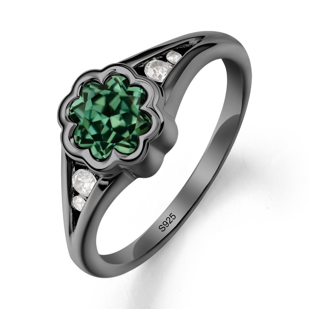 Bezel Setting Split Band Green Sapphire Ring - LUO Jewelry #metal_black finish sterling silver
