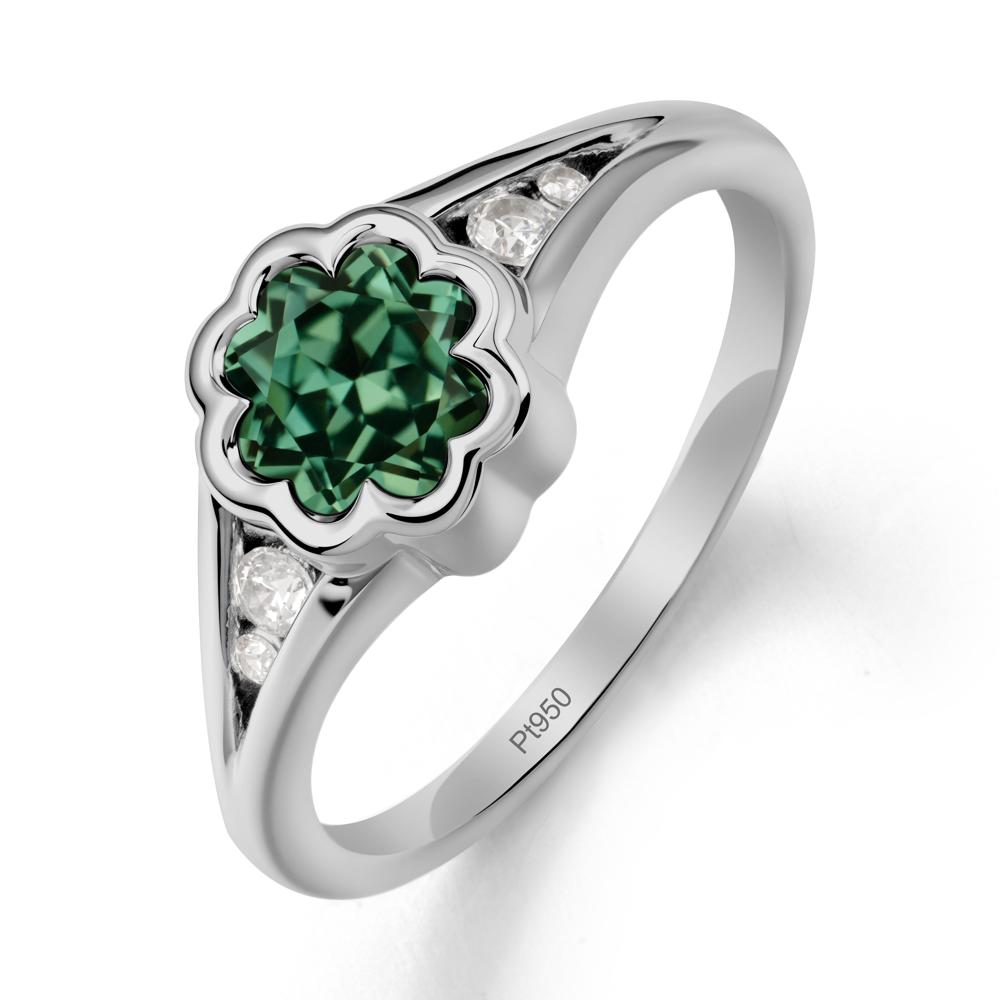 Bezel Setting Split Band Green Sapphire Ring - LUO Jewelry #metal_platinum