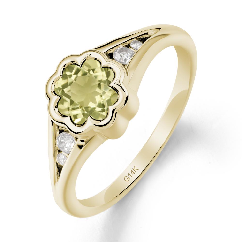 Split Band Flower Shaped Lemon Quartz Ring - LUO Jewelry #metal_14k yellow gold