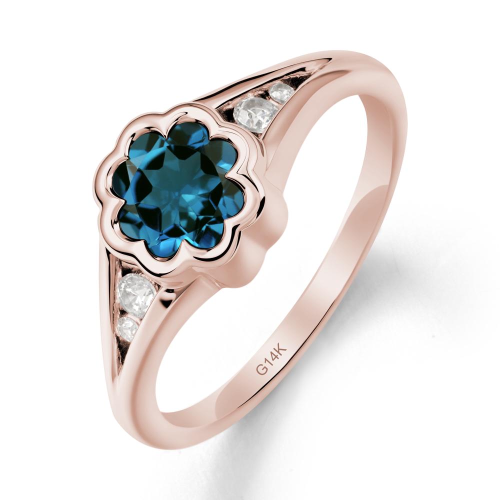 Flower Shaped London Blue Topaz Ring with Bezel Setting - LUO Jewelry #metal_14k rose gold