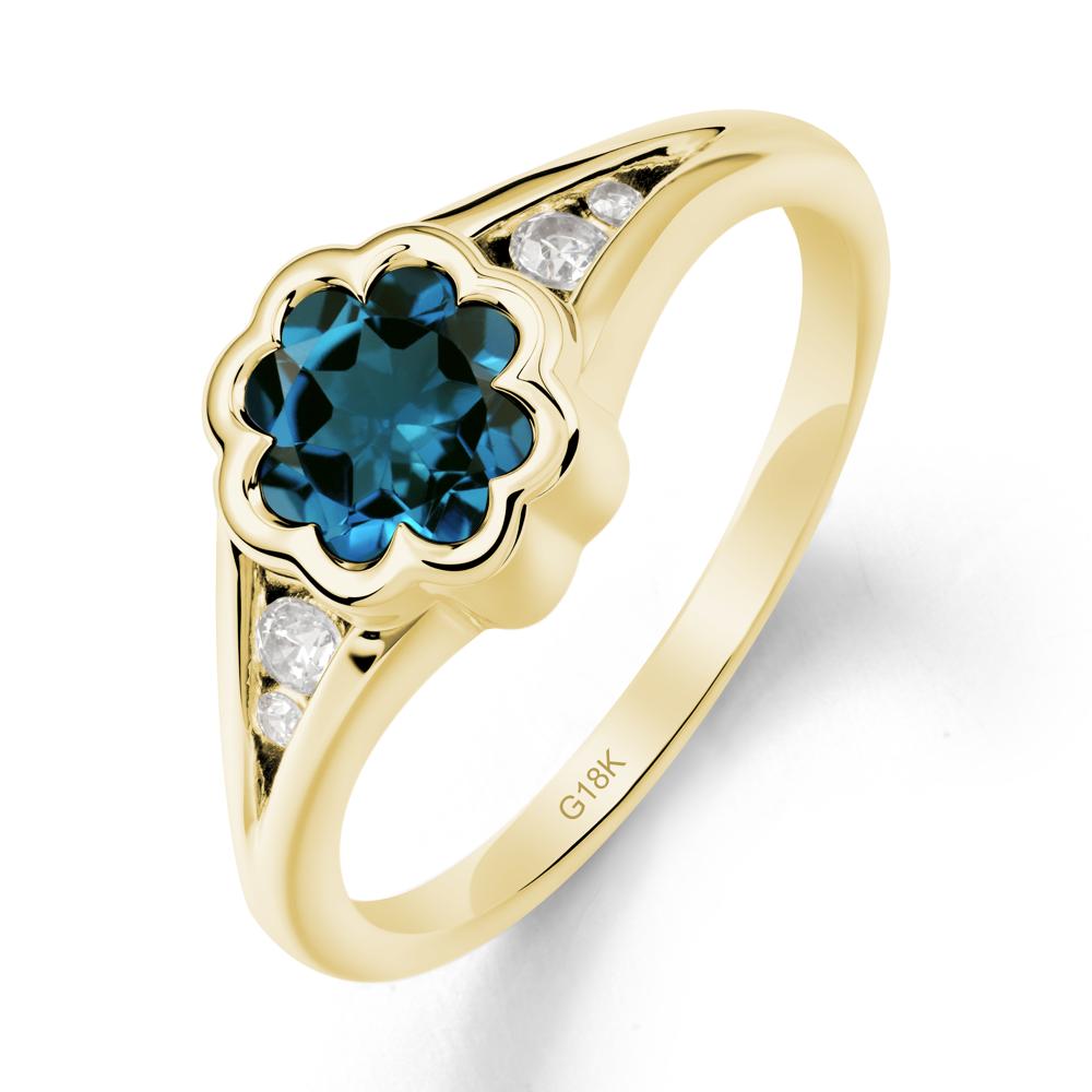 Flower Shaped London Blue Topaz Ring with Bezel Setting - LUO Jewelry #metal_18k yellow gold