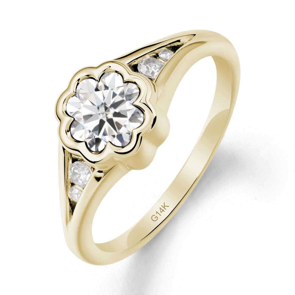 Bezel Setting Split Band Moissanite Ring - LUO Jewelry #metal_14k yellow gold