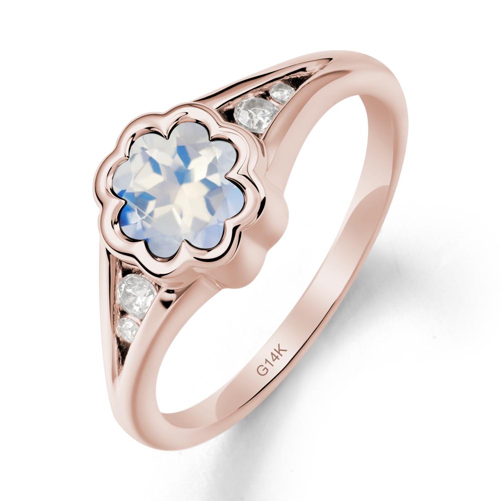 Split Band Flower Shaped Moonstone Ring - LUO Jewelry #metal_14k rose gold