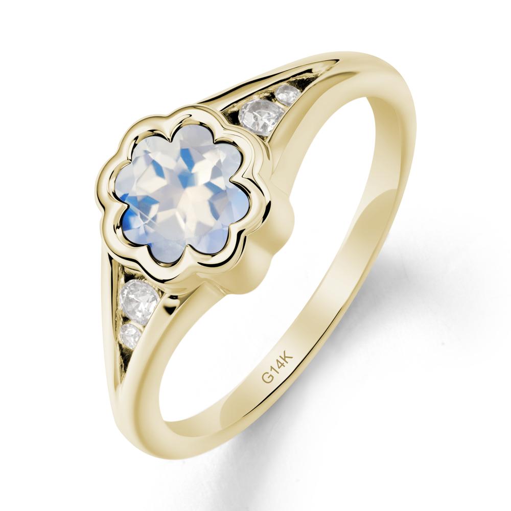 Split Band Flower Shaped Moonstone Ring - LUO Jewelry #metal_14k yellow gold