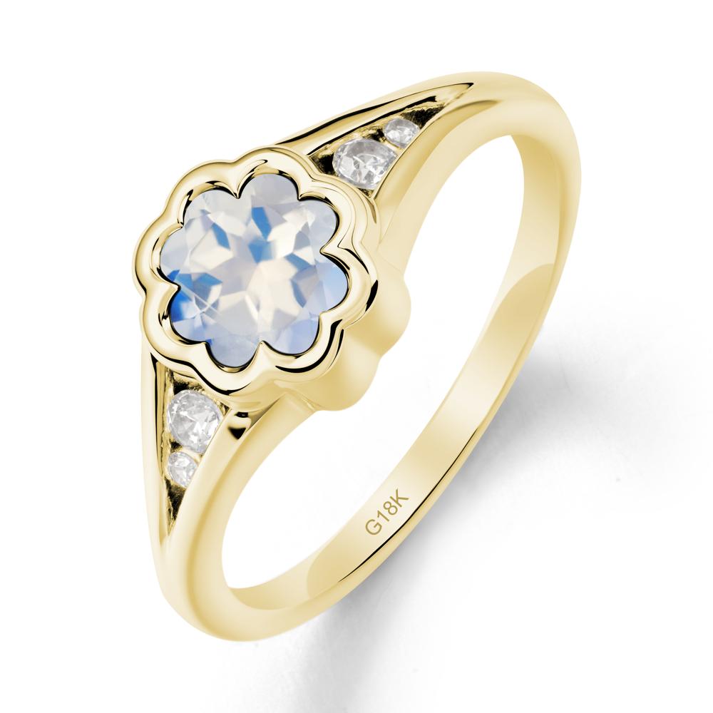 Split Band Flower Shaped Moonstone Ring - LUO Jewelry #metal_18k yellow gold