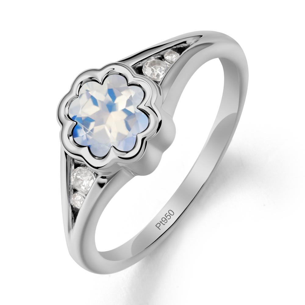 Split Band Flower Shaped Moonstone Ring - LUO Jewelry #metal_platinum