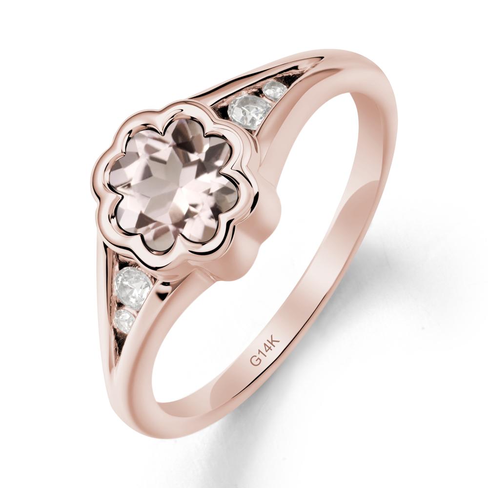 Flower Shaped Morganite Ring with Bezel Setting - LUO Jewelry #metal_14k rose gold