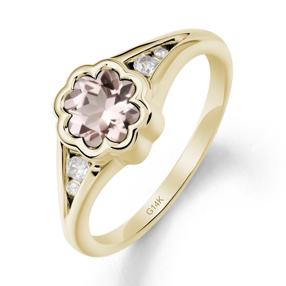 Flower Shaped Morganite Ring with Bezel Setting - LUO Jewelry #metal_14k yellow gold