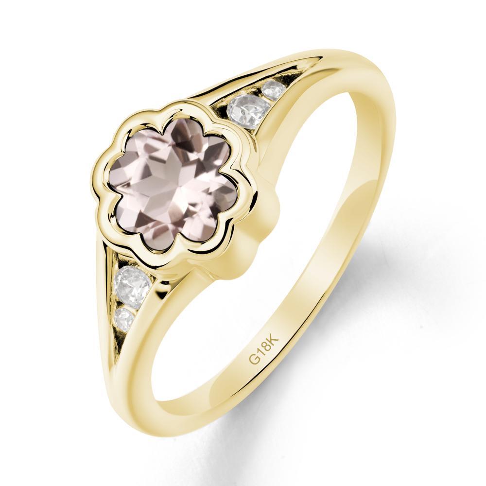 Flower Shaped Morganite Ring with Bezel Setting - LUO Jewelry #metal_18k yellow gold