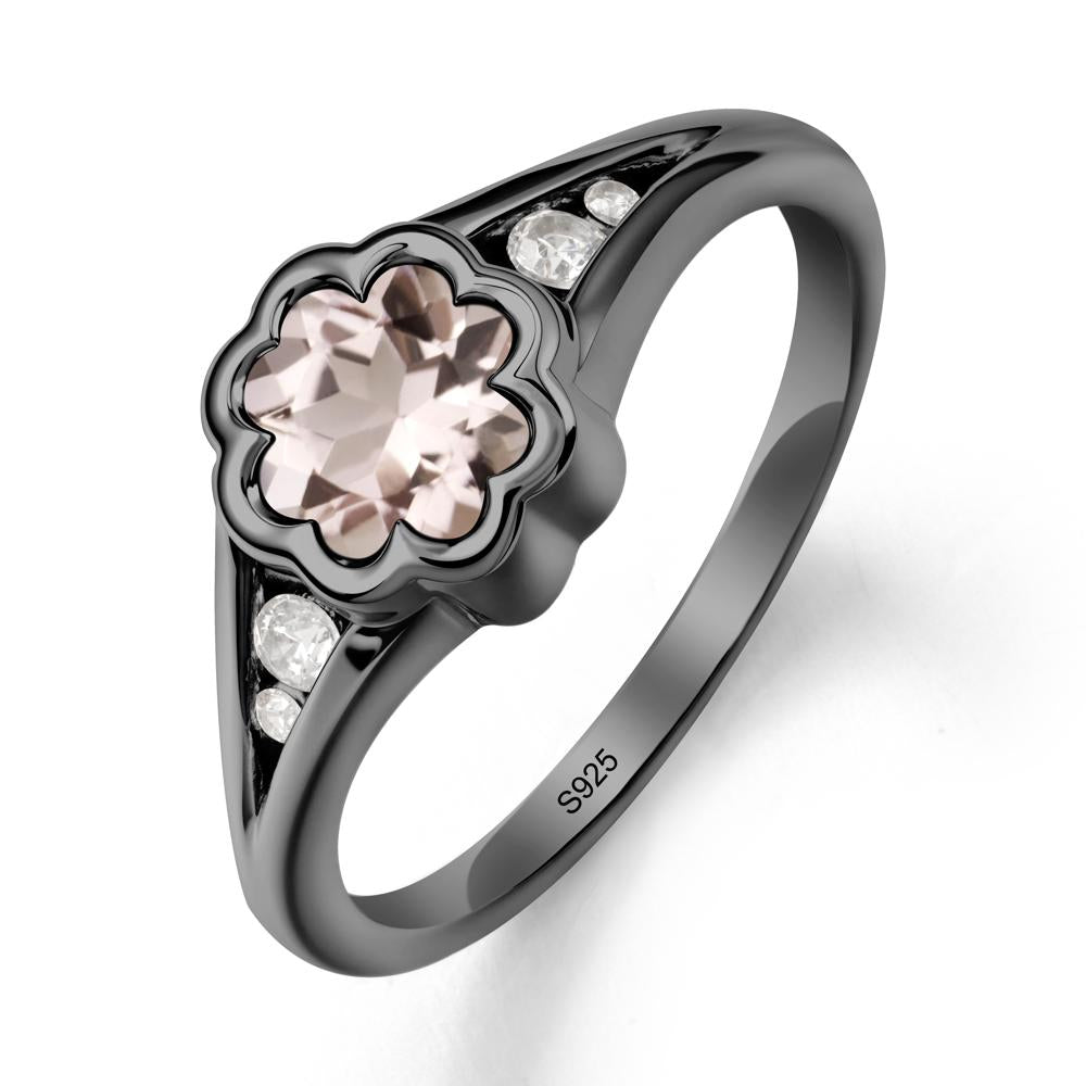 Flower Shaped Morganite Ring with Bezel Setting - LUO Jewelry #metal_black finish sterling silver