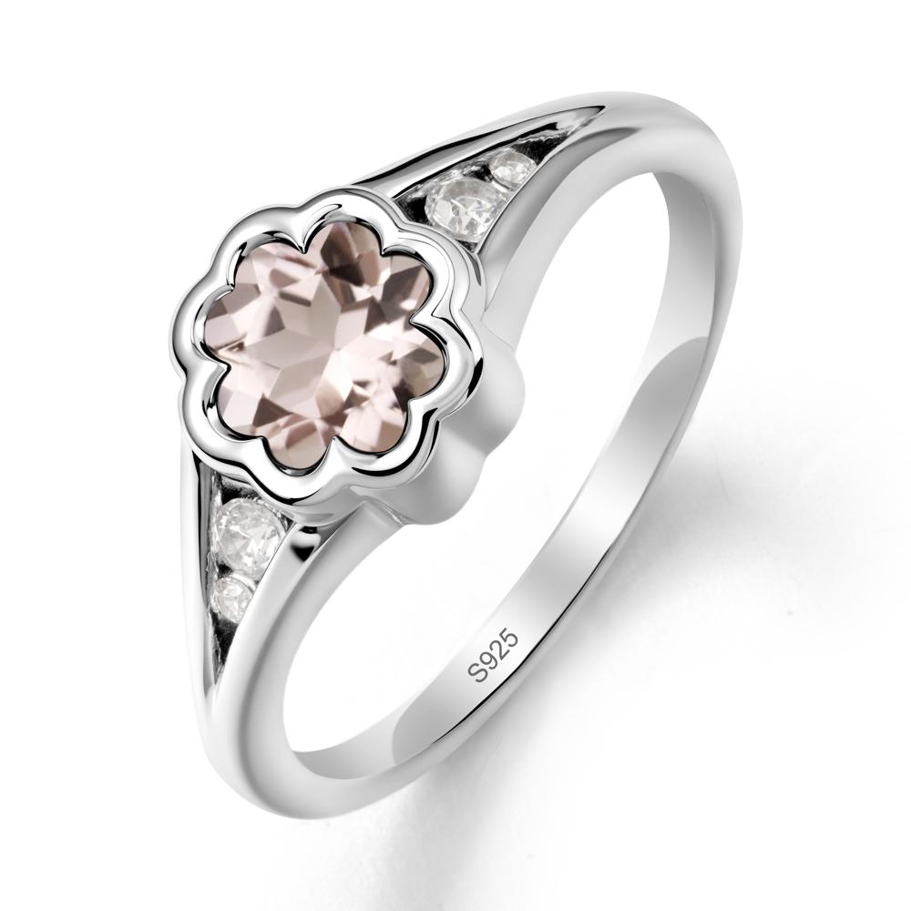 Flower Shaped Morganite Ring with Bezel Setting - LUO Jewelry #metal_sterling silver