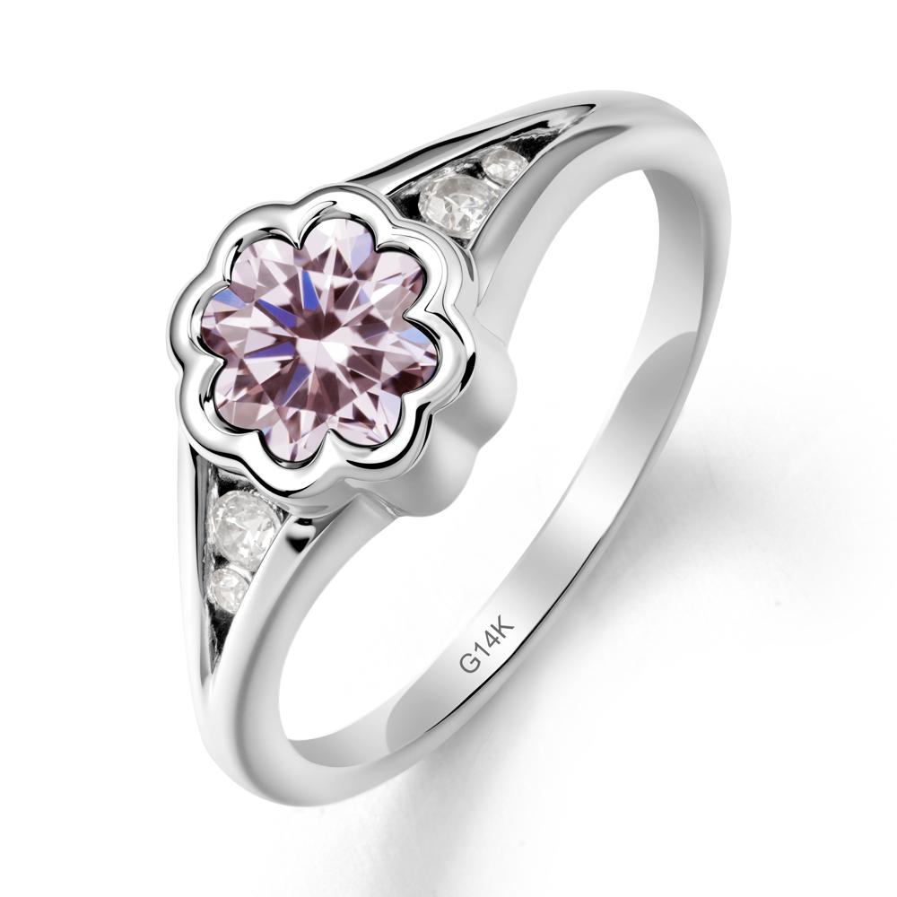 Bezel Setting Split Band Pink Cubic Zirconia Ring - LUO Jewelry #metal_14k white gold