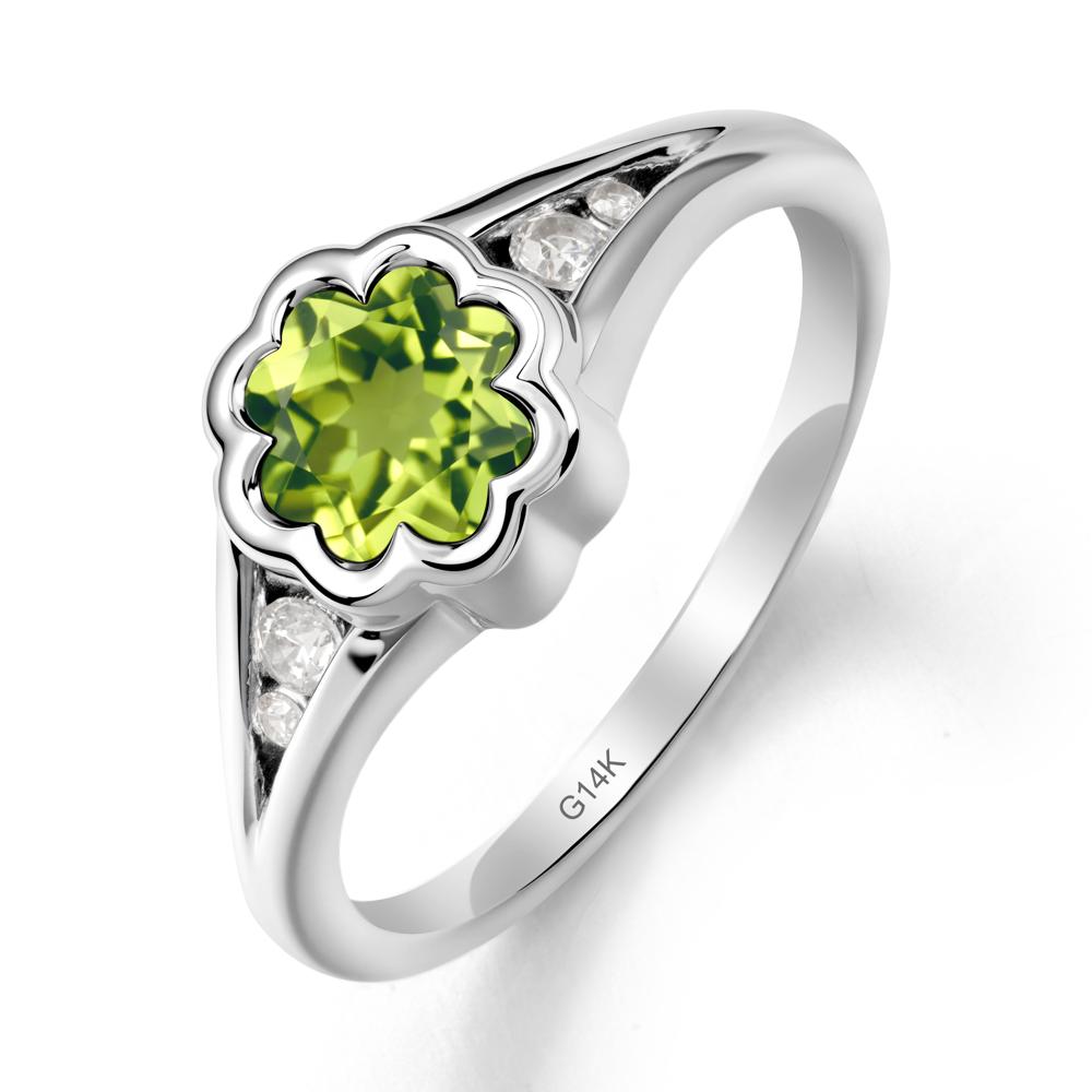 Split Band Flower Shaped Peridot Ring - LUO Jewelry #metal_14k white gold