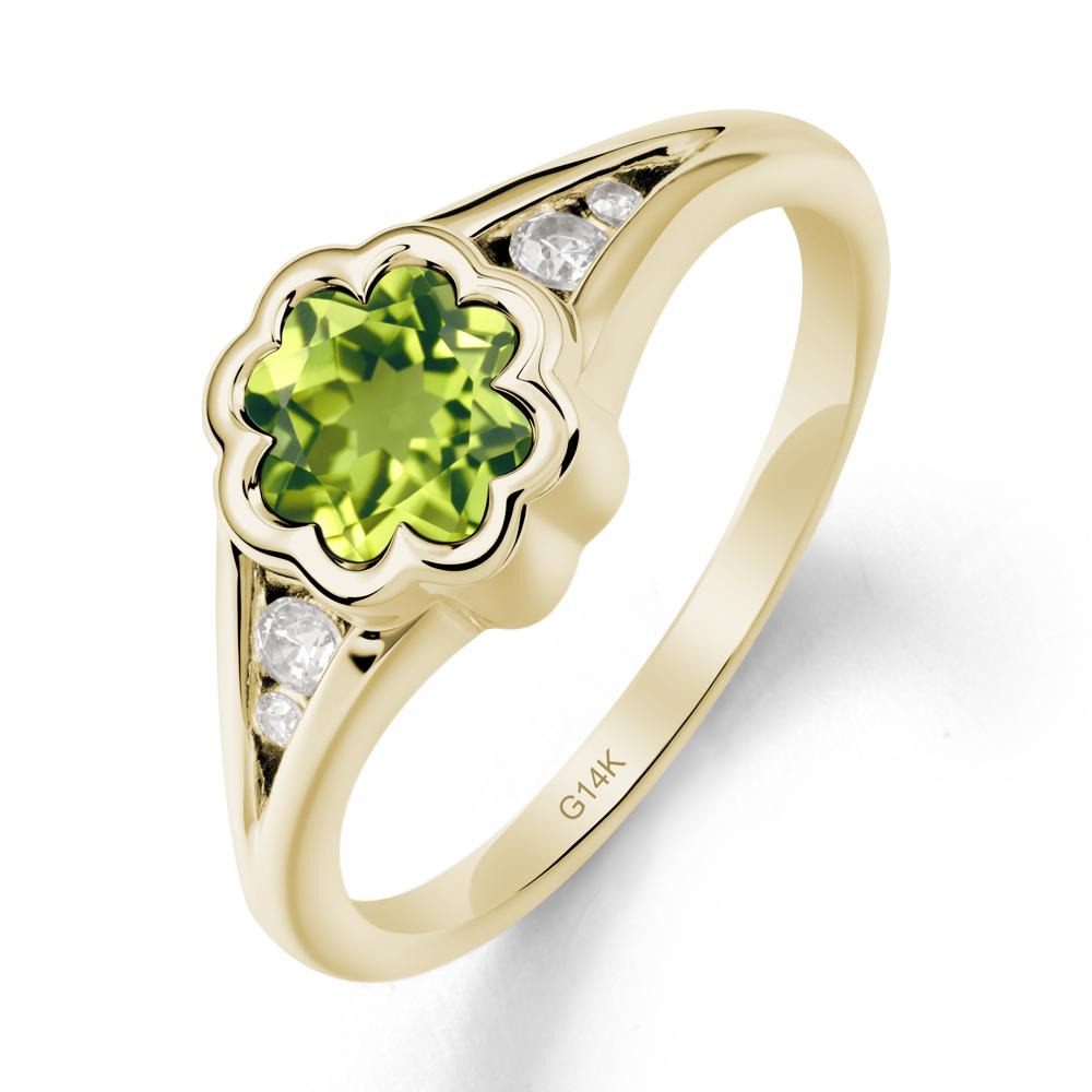 Split Band Flower Shaped Peridot Ring - LUO Jewelry #metal_14k yellow gold
