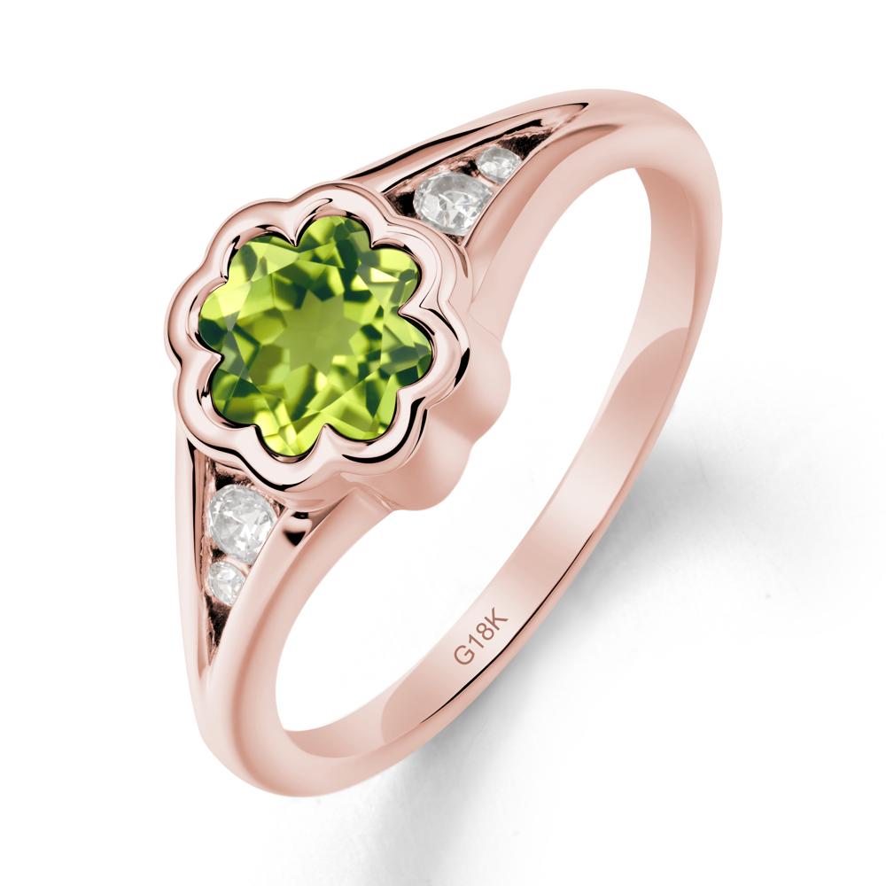 Split Band Flower Shaped Peridot Ring - LUO Jewelry #metal_18k rose gold