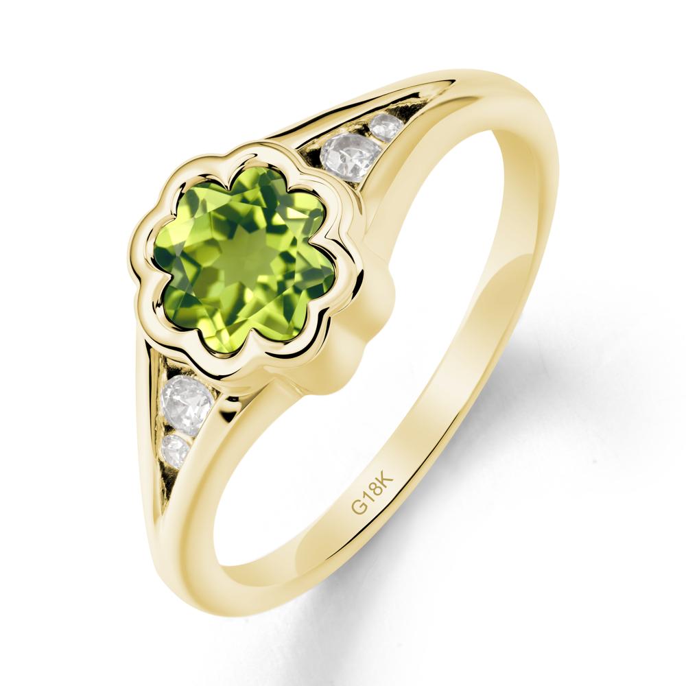 Split Band Flower Shaped Peridot Ring - LUO Jewelry #metal_18k yellow gold