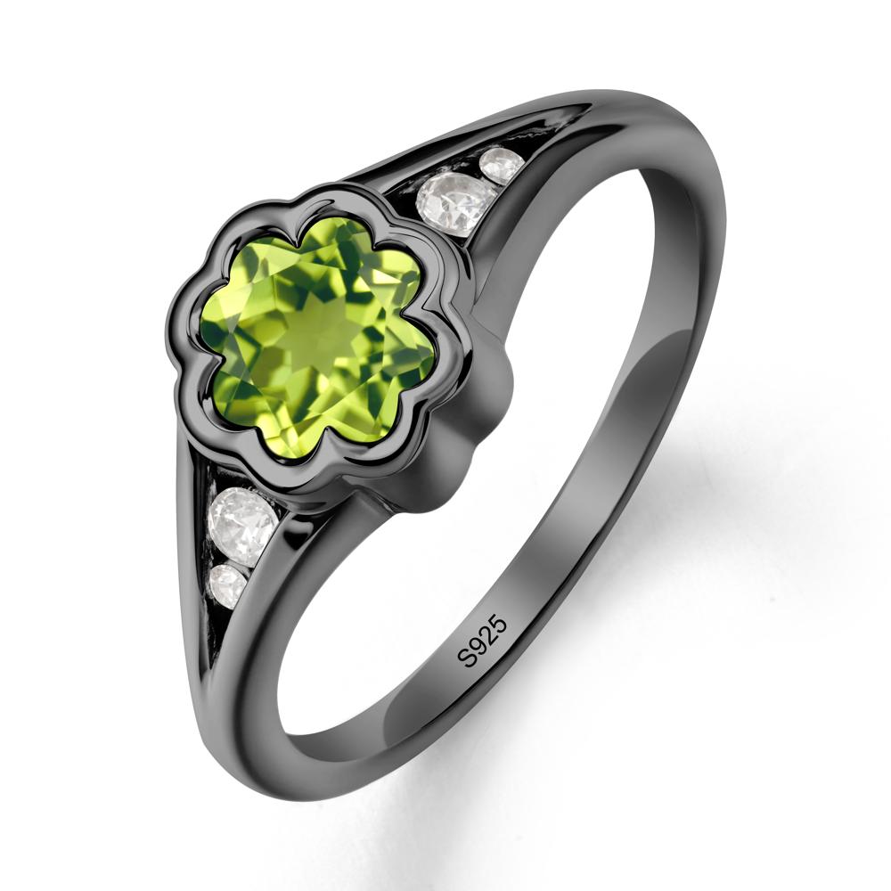Split Band Flower Shaped Peridot Ring - LUO Jewelry #metal_black finish sterling silver
