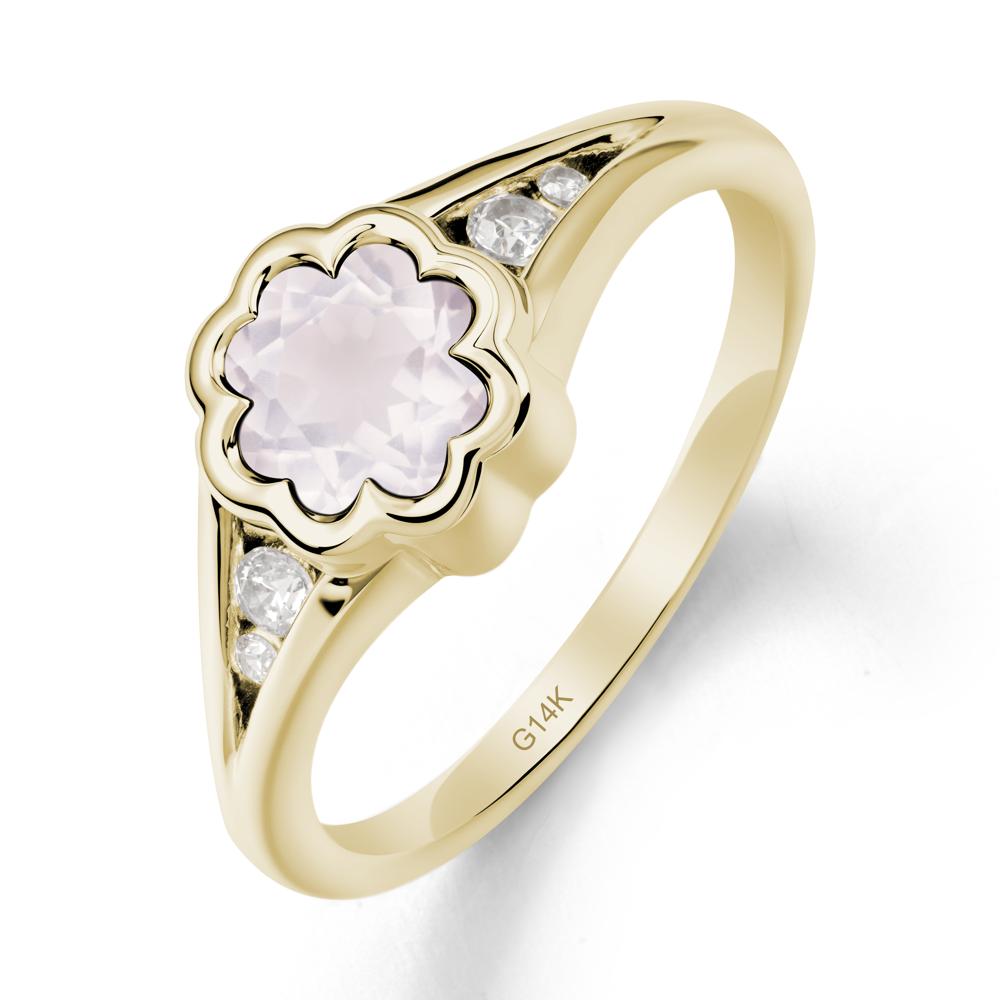 Flower Shaped Rose Quartz Ring with Bezel Setting - LUO Jewelry #metal_14k yellow gold