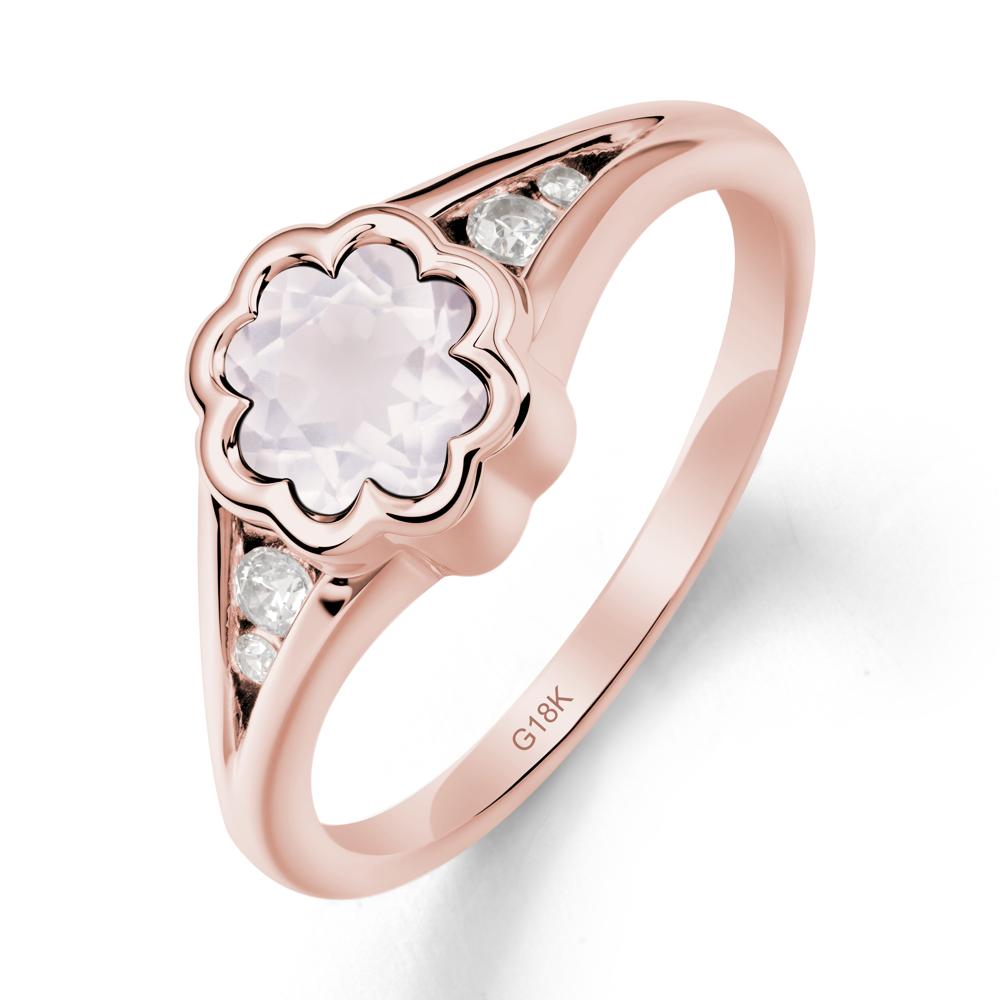 Flower Shaped Rose Quartz Ring with Bezel Setting - LUO Jewelry #metal_18k rose gold