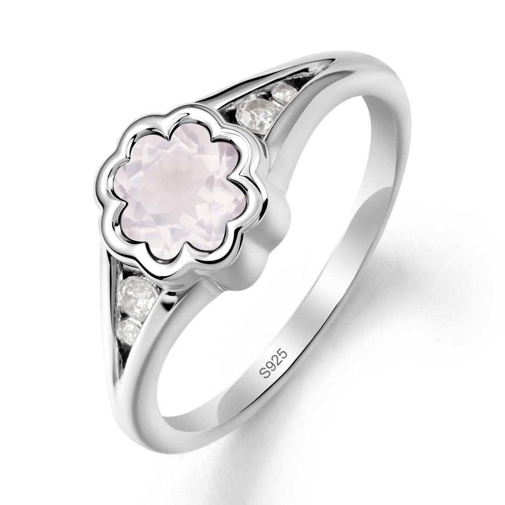 Flower Shaped Rose Quartz Ring with Bezel Setting - LUO Jewelry #metal_sterling silver