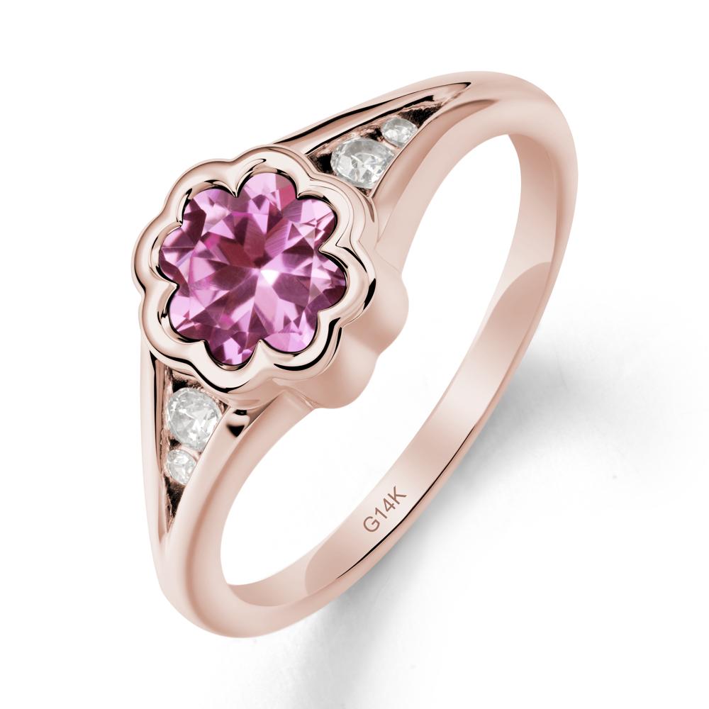Bezel Setting Split Band Pink Sapphire Ring - LUO Jewelry #metal_14k rose gold