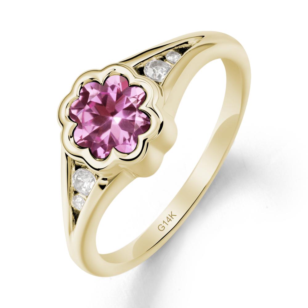 Bezel Setting Split Band Pink Sapphire Ring - LUO Jewelry #metal_14k yellow gold