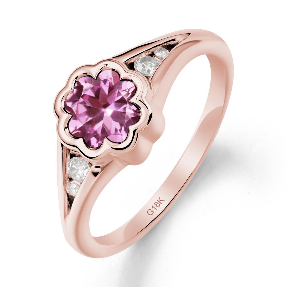Bezel Setting Split Band Pink Sapphire Ring - LUO Jewelry #metal_18k rose gold