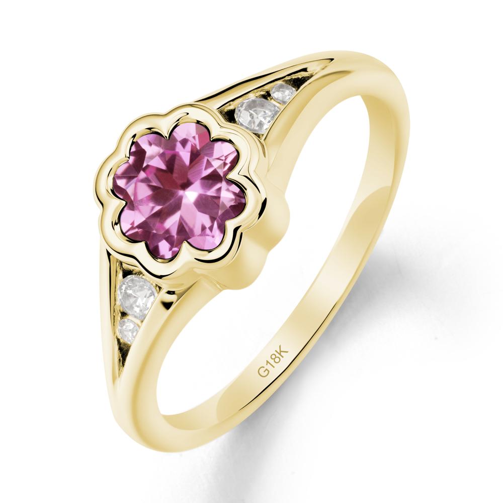 Bezel Setting Split Band Pink Sapphire Ring - LUO Jewelry #metal_18k yellow gold