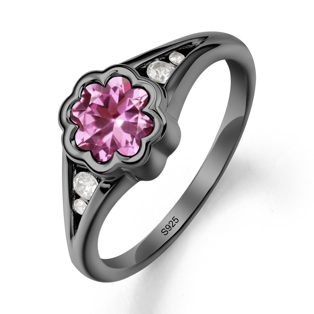 Bezel Setting Split Band Pink Sapphire Ring - LUO Jewelry #metal_black finish sterling silver
