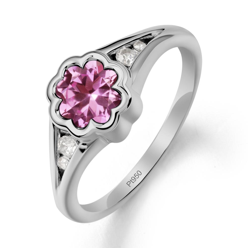 Bezel Setting Split Band Pink Sapphire Ring - LUO Jewelry #metal_platinum