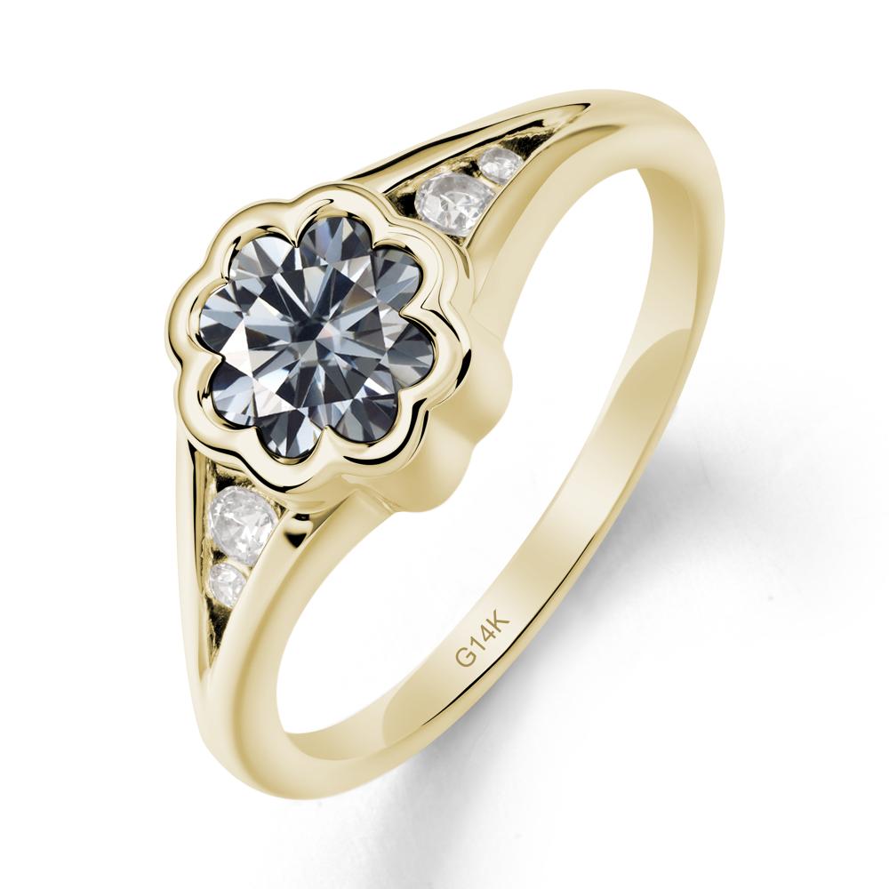 Split Band Flower Shaped Grey Moissanite Ring - LUO Jewelry #metal_14k yellow gold